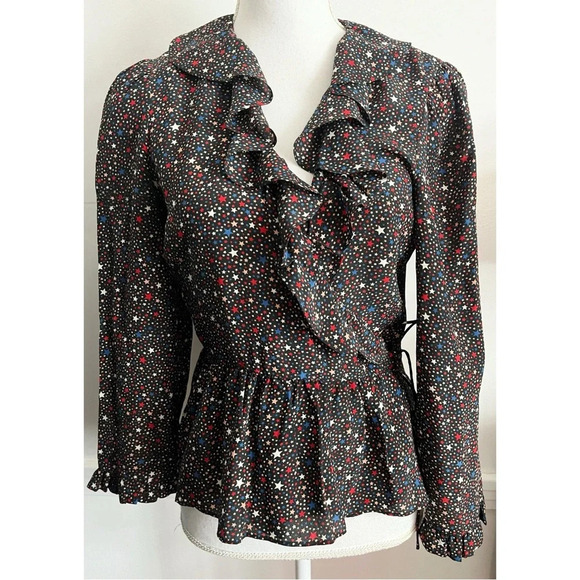 Madewell • Silk Ruffle-Hem Wrap Top in Starry Night - Picture 2 of 11